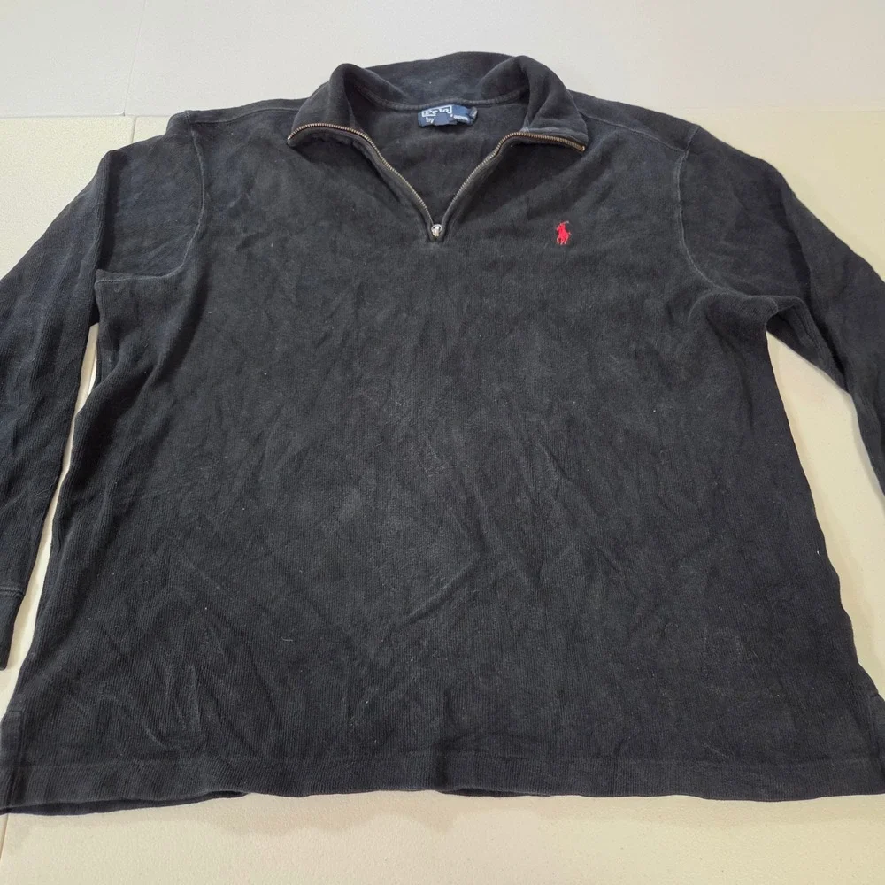 Polo Ralph Lauren Mens XL Black 1/4 Zip Cotton Pullover Red Pony Logo Sweater